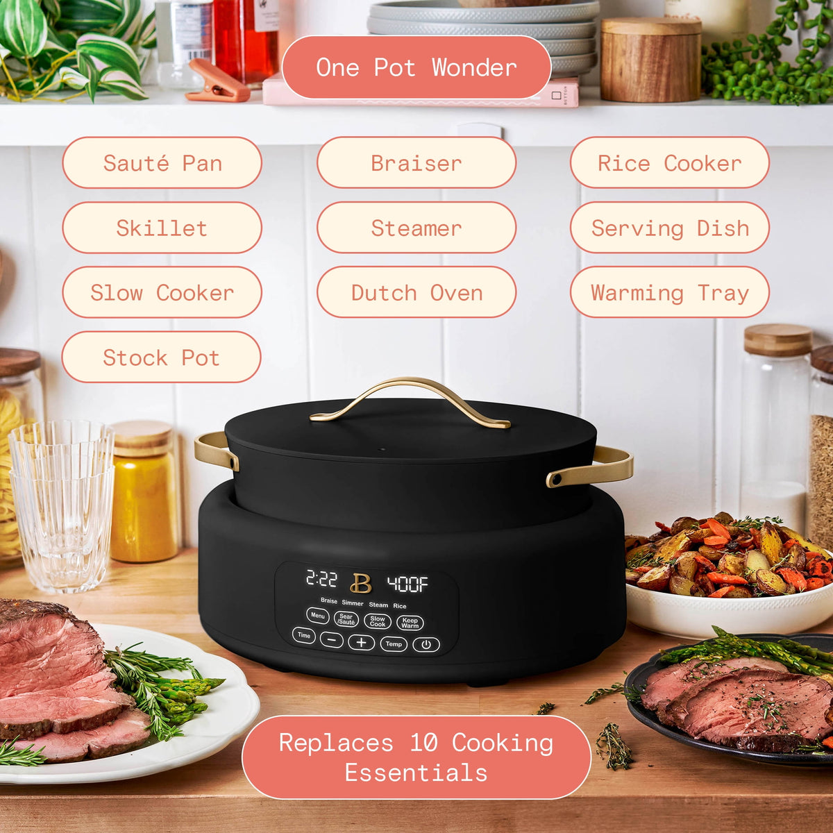 Beautiful 10 in 1, 6 Qt Electric Multi-Cooker, Thyme Green by Drew Barrymore