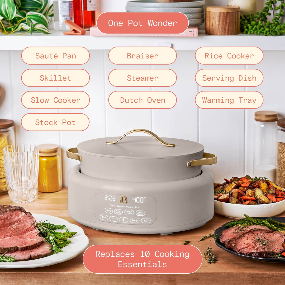 Beautiful 10 in 1, 6 Qt Electric Multi-Cooker, Thyme Green by Drew Barrymore