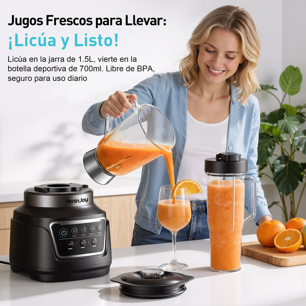 HoninJoy All-in-One Blender & Food Processor, 4 Preset Auto-iQ Programs, Best for Smoothies,Cookie Dough, Salsas, Cole Slaw & More