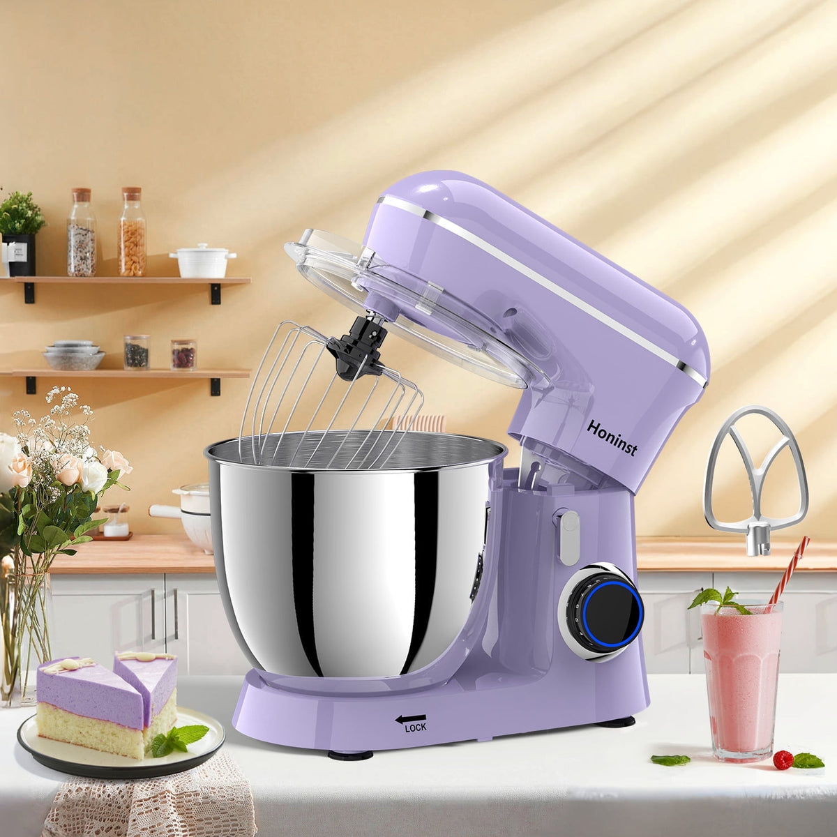 Honinst 6.5 QT Electric Stand Mixer, 10+P Speeds Lightweight with Tilt-Head Kitchen Stand Mixer, Dough Hook, Whisk, Beater and Bowl, Food Mixer for Baking, Cake and Most Home Cooks