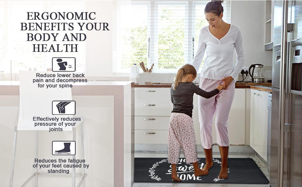 Findosom 2pcs Anti Fatigue Kitchen Rug Set,18"x30"+18"x47" Waterproof Non Slip Kitchen Runner Rug,0.4" Thick Cushioned Kitchen Floor Mats,Ergonomic Standing Mats Back Pain Relief Laundry Foam Rug