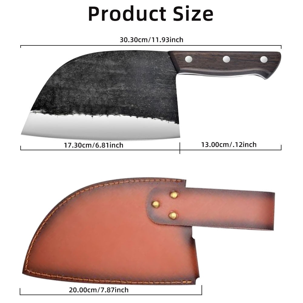 7-inch Meat Clever Knife Heavy Duty Butcher Knife High Carbon Steel Cutting Carving Knife Chef's,Chopping Knife with Leather,for Camping Hunting Outdoor