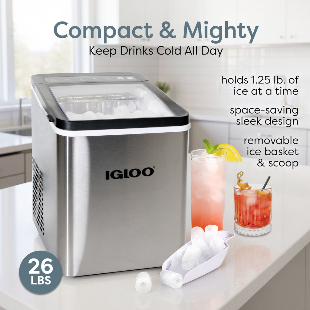 Igloo 26 lb. Automatic Portable Countertop Ice Maker Machine, White