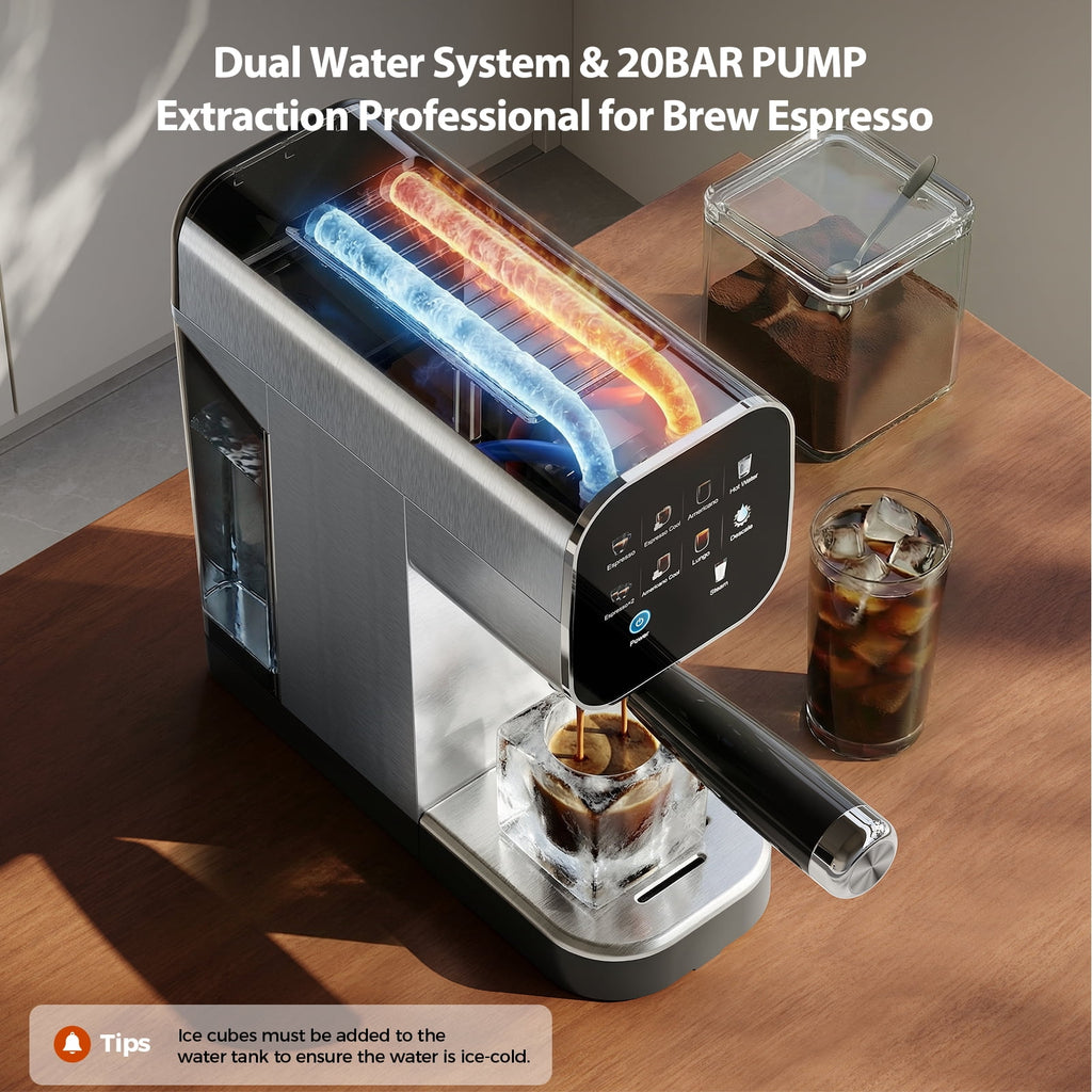 Patbrela Espresso Machine with Cold Brew, 20 Bar Coffee Maker Machine with Steam Milk Frother, LED Touch Screen, Cappuccino/Latte/ for Home