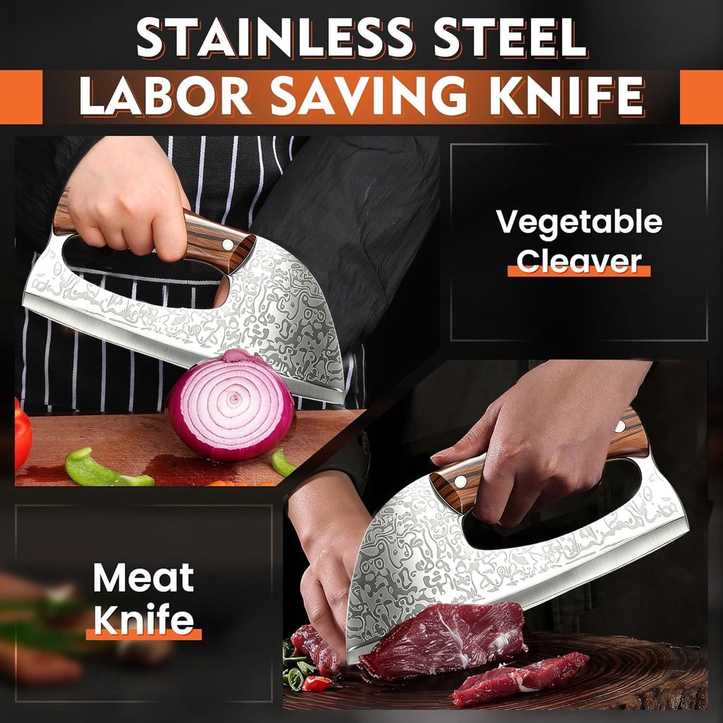 ACMETOP Kitchen Knife Meat Cleaver Knife Unique Ergonomic Handle Professional Stainless Steel Butcher Knife for Meat Vegetable