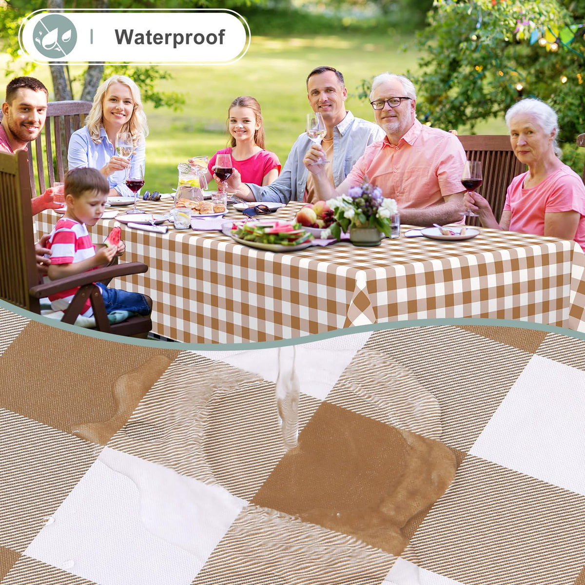 decorUhome Rectangle Tablecloth, Waterproof Vinyl Flannel Backed Table Cloth, Buffalo Wipeable Plastic Table Cover for Kitchen and Outdoor, Black and White, 60" x 84"