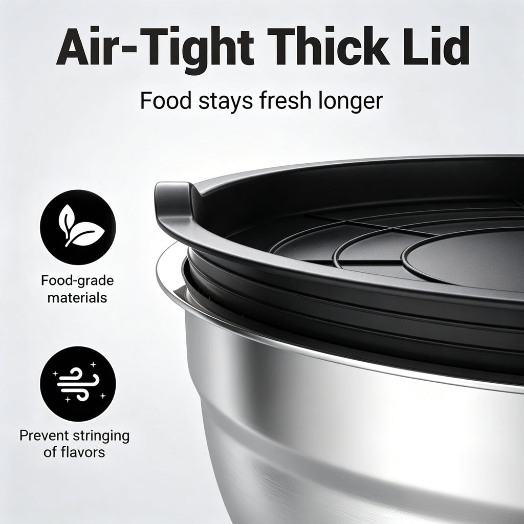 Stainless Steel Mixing Bowls Set, TINANA 6 Pack Mixing Bowls with Lids, Metal Nesting Storage Bowls for Kitchen, 4.5/3/2.5/2/1.5/0.75QT, Great for Prep, Baking, Serving, Multicolor