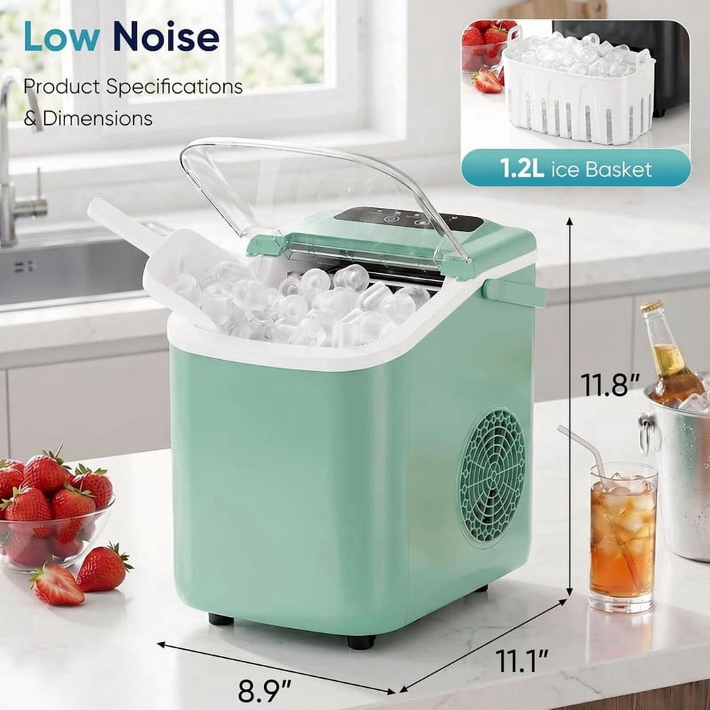 Simenmax Ice Maker Countertop – 26lbs Desktop ice maker with Handle for Home, Kitchen, Office, Outdoors, RV, Camping, White