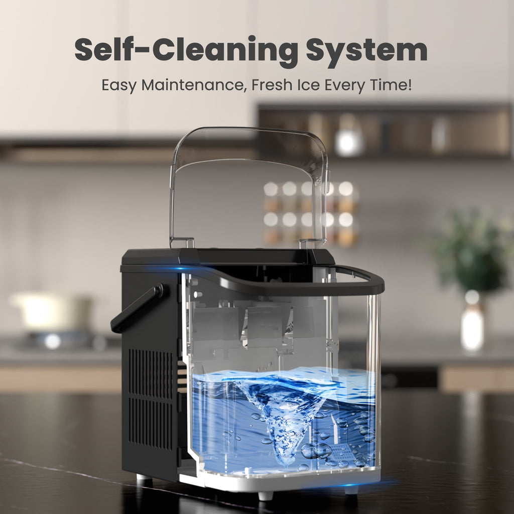 CONCETTA Portable Ice Maker Machine, 26.5 lb/Day Ice, Two Ice Sizes, Self-Cleaning Function, Bullet Ice Maker with Ice Scoop & Basket, Green