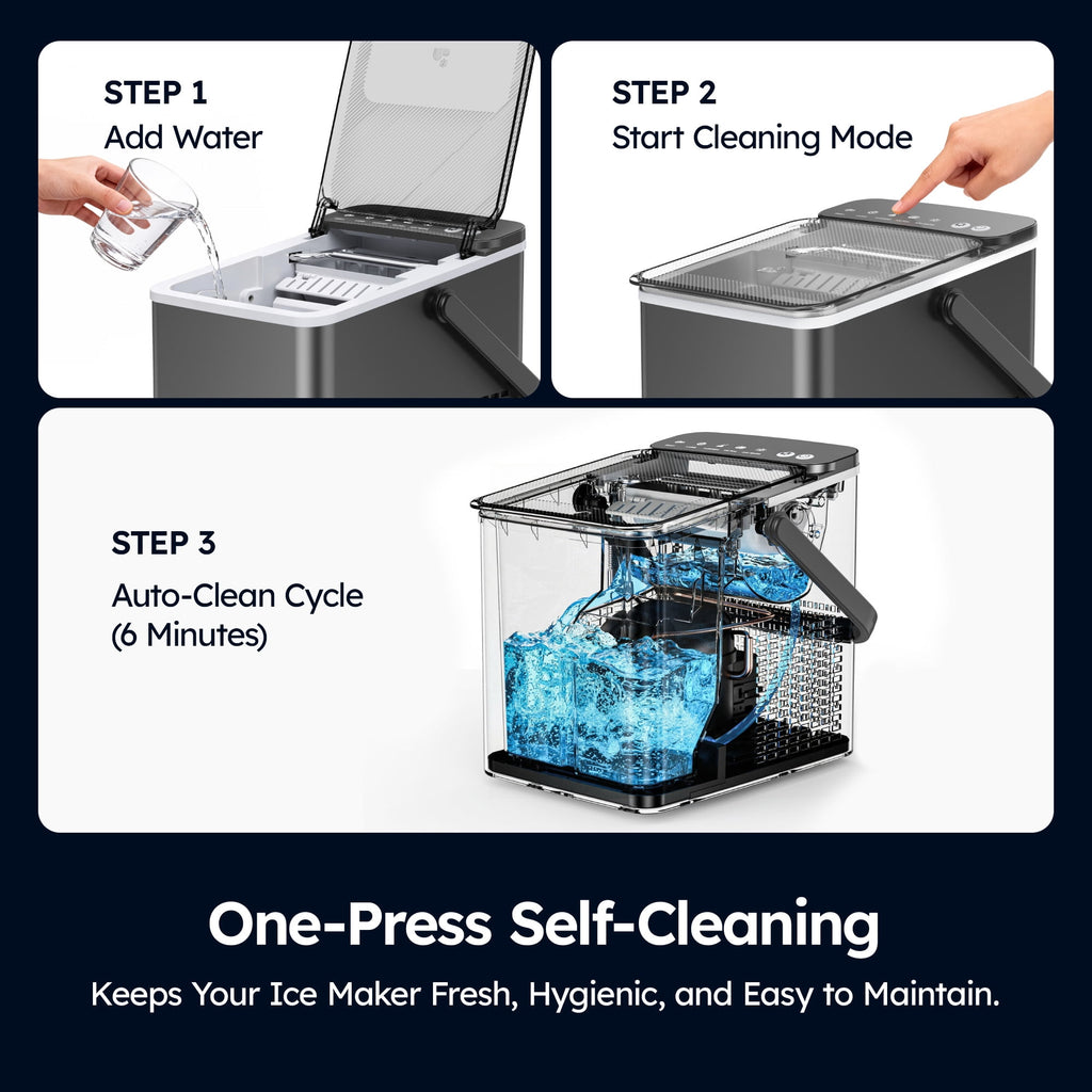 SIMZLIFE Portable Countertop Ice Maker, 26 Lbs/Day, 9 Bullet Ice Cubes in 6 Minutes, 2 Ice Sizes, Self-Cleaning Ice Machine, Black