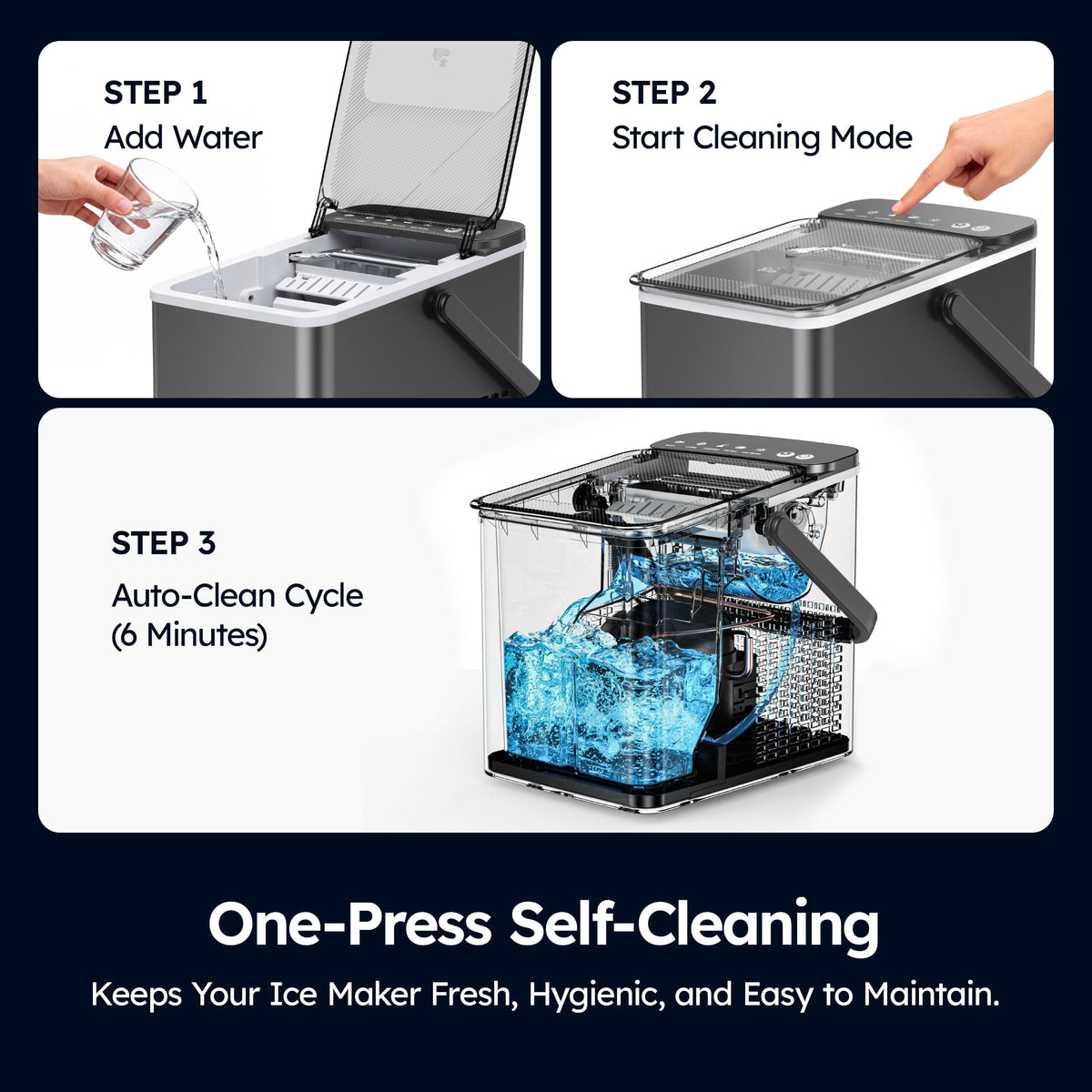 SIMZLIFE Portable Countertop Ice Maker, 26 Lbs/Day, 9 Bullet Ice Cubes in 6 Minutes, 2 Ice Sizes, Self-Cleaning Ice Machine, Black