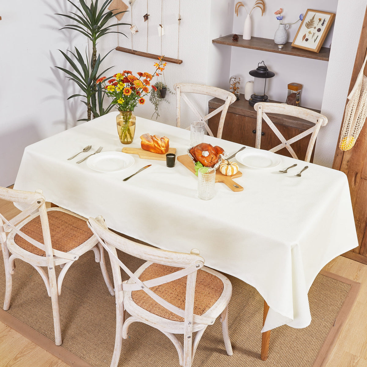 Deconovo Square Tablecloth with Waterproof Finish, Easy-Clean Polyester Table Cover, 54 x 54 Inch, Dark Gray