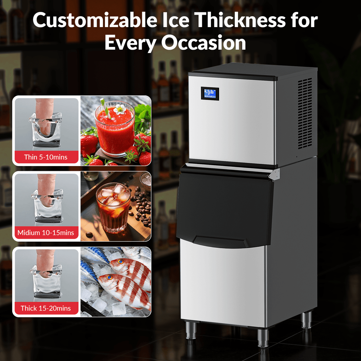 RIOXC Split Commercial Ice Maker Machine 650LBS/24H with 350lbs Ice Bin, Nugget Ice Makers Commercial, Clear Cube Pellet Ice Maker, Fast Ice Maker Ice-Ready in 8-15mins