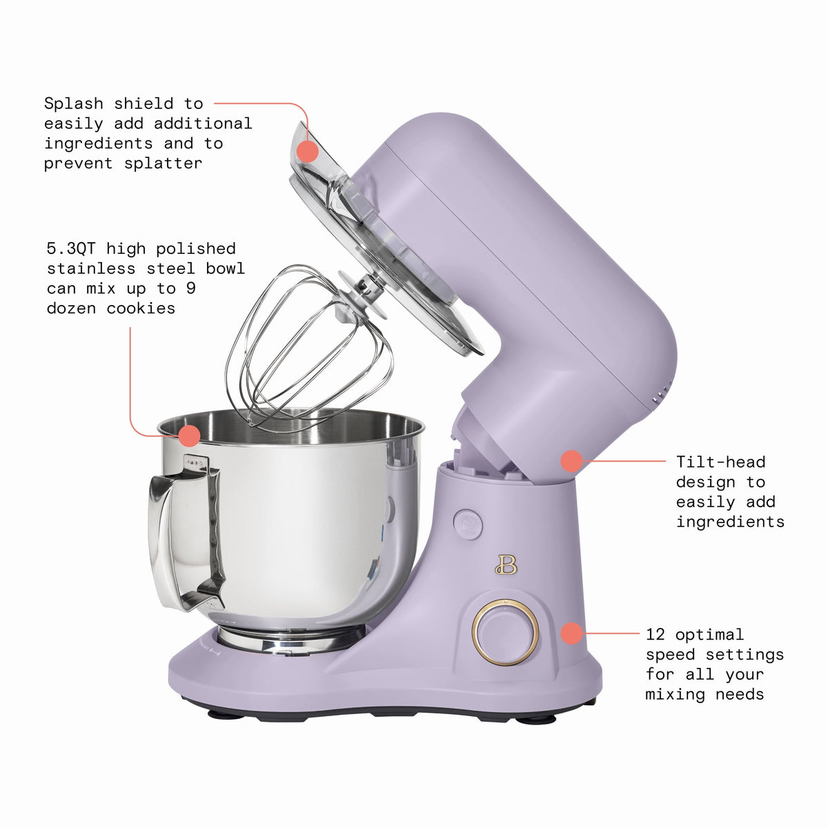 Beautiful 5.3 Qt Stand Mixer, Lightweight & Powerful with Tilt-Head, Chocolate by Drew Barrymore