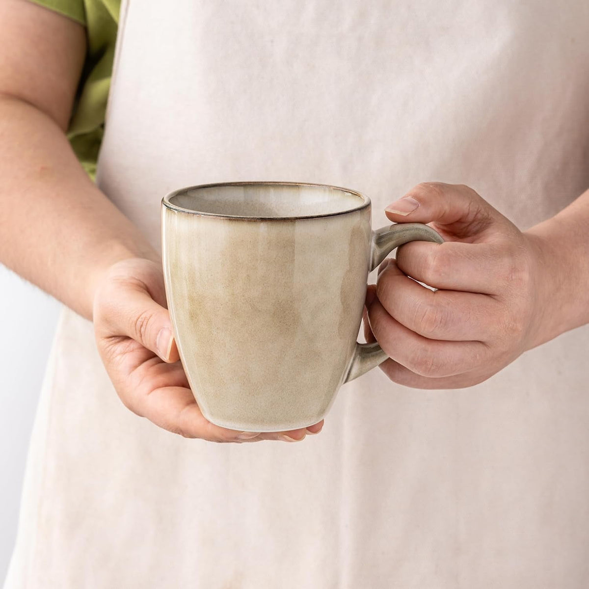 AmorArc Ceramic Coffee Mugs Set of 4, 12oz Stoneware Coffee Mugs Set For Dad Mom Women MEN, Light Weight Coffee Cups for Latte/Tea/Beer/Hot Cocoa, Dishwasher & Microwave Safe,Green Wheat