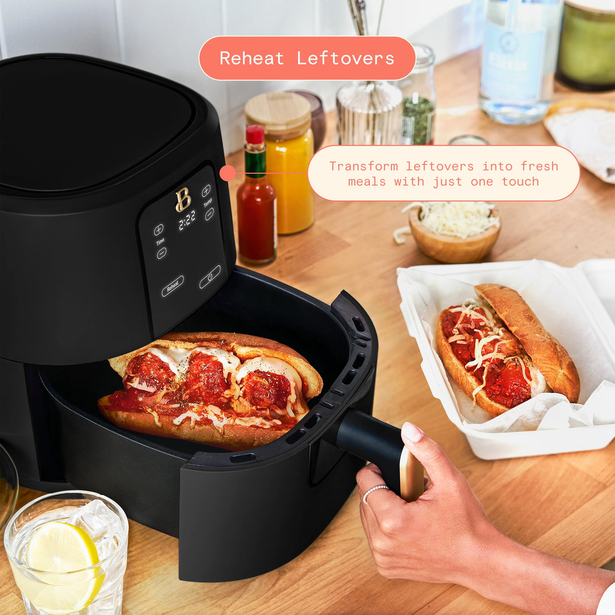 Beautiful 3 Qt Air Fryer with TurboCrisp Technology, EverGood Non-Toxic Ceramic Nonstick Coating, Chocolate by Drew Barrymore