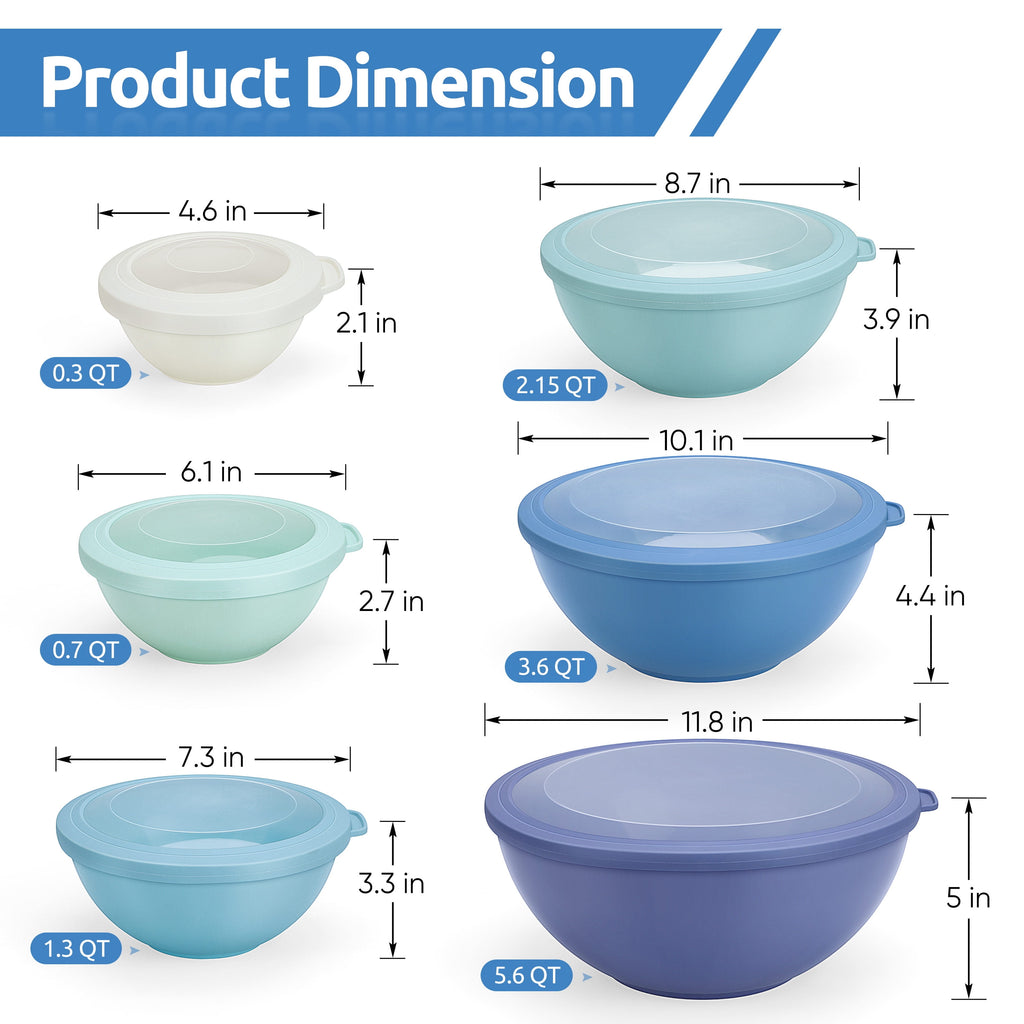 Walchoice Mixing Bowls with Airtight Lids Set of 6, Plastic Nesting Bowls Prep Bowls for Mixing, Serving, Kitchen Preparing, Storage, Microwave & Freezer Safe
