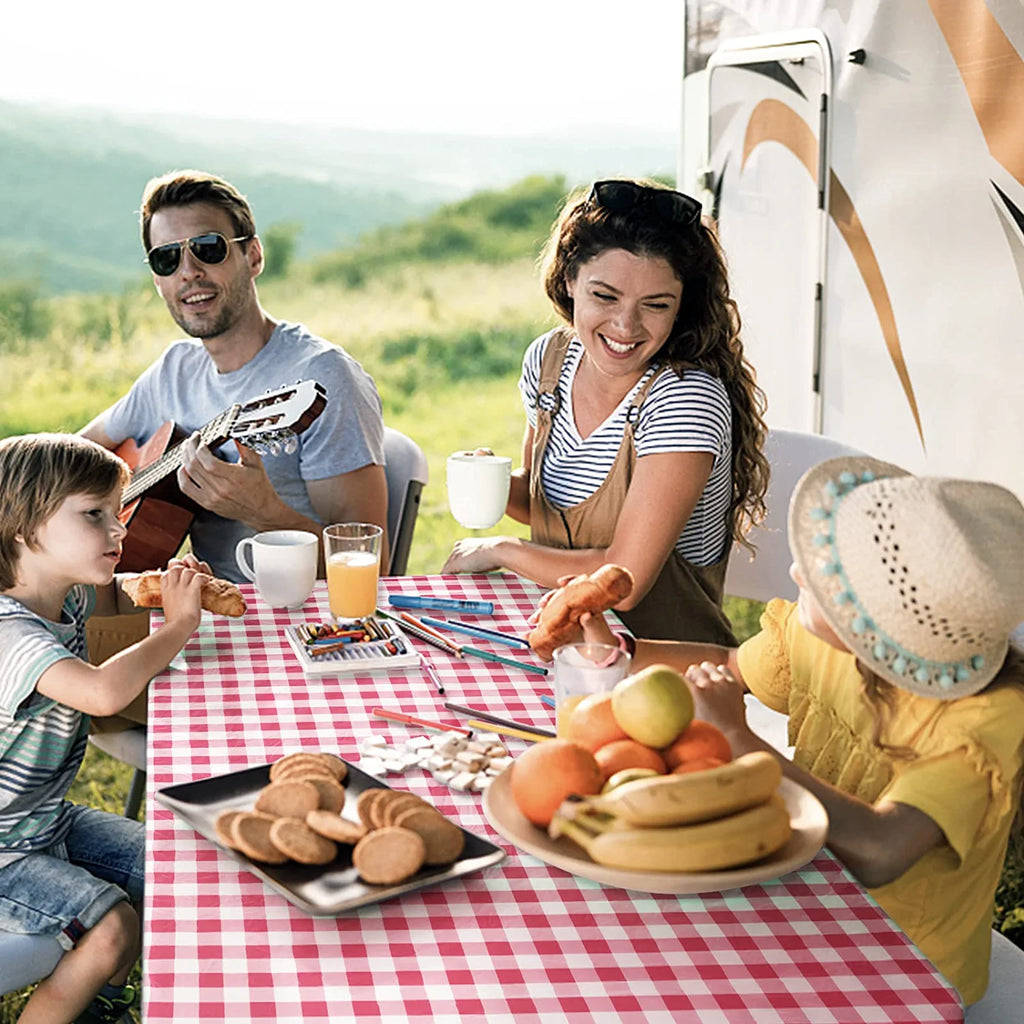 UMINEUX 3-Piece Rectangle Checkered Picnic Table Cover with Bench Covers Vinyl Flannel Backing with Elastic Edge (30"x72", Black and White)