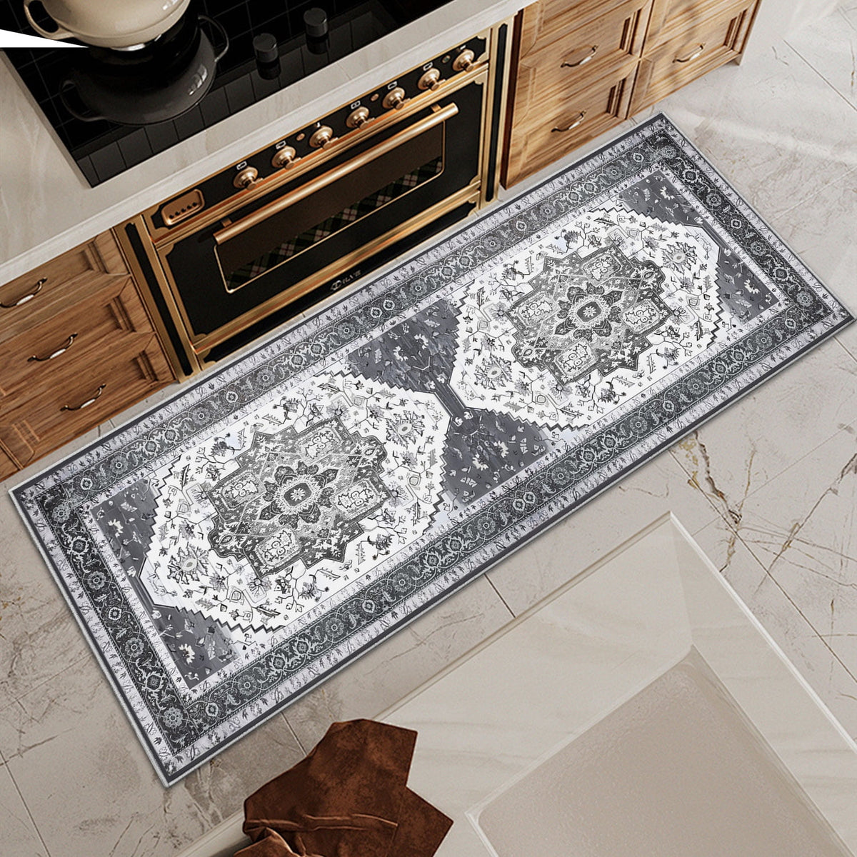 TECHVIDA Kitchen Rug Set 3 Piece,Non Slip Machine Washable Kitchen Mats, Farmhouse Hallway Doormat for Home Floor and Living Room,Gray