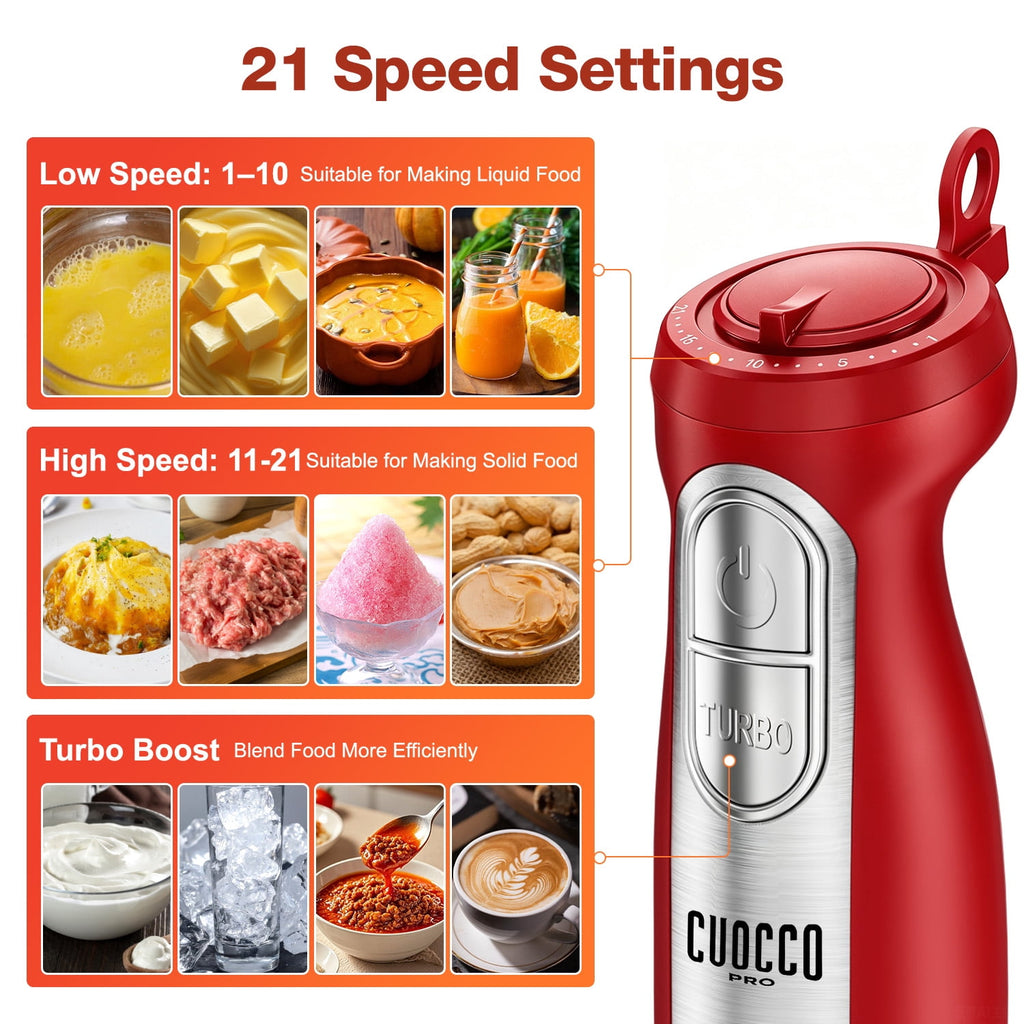 1100W Immersion Blender, 21-Speed Hand Blender with Turbo Mode, 5-in-1 Stick Blender for Smoothies, Baby Food, Soups, Purees, Black