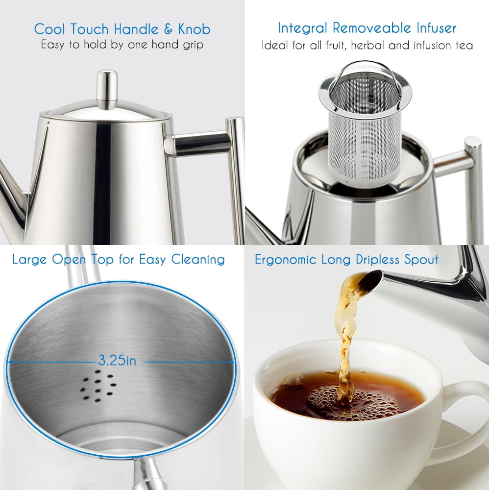 Easyworkz Stainless Steel Teapot with Removeable Infuser 27 oz Stovetop Tea Maker for Fruit and Herbal Tea