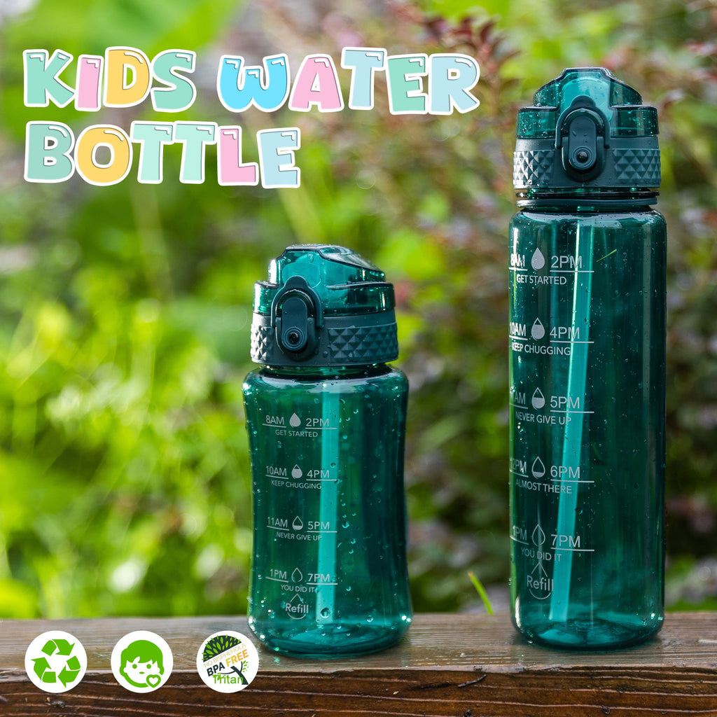 Oldley Transparent Tritan Kids Bottle – 17oz Straw Water Bottle with One-Hand Open Button, Lockable Leak-Proof Lid, Ideal for Daily Hydration