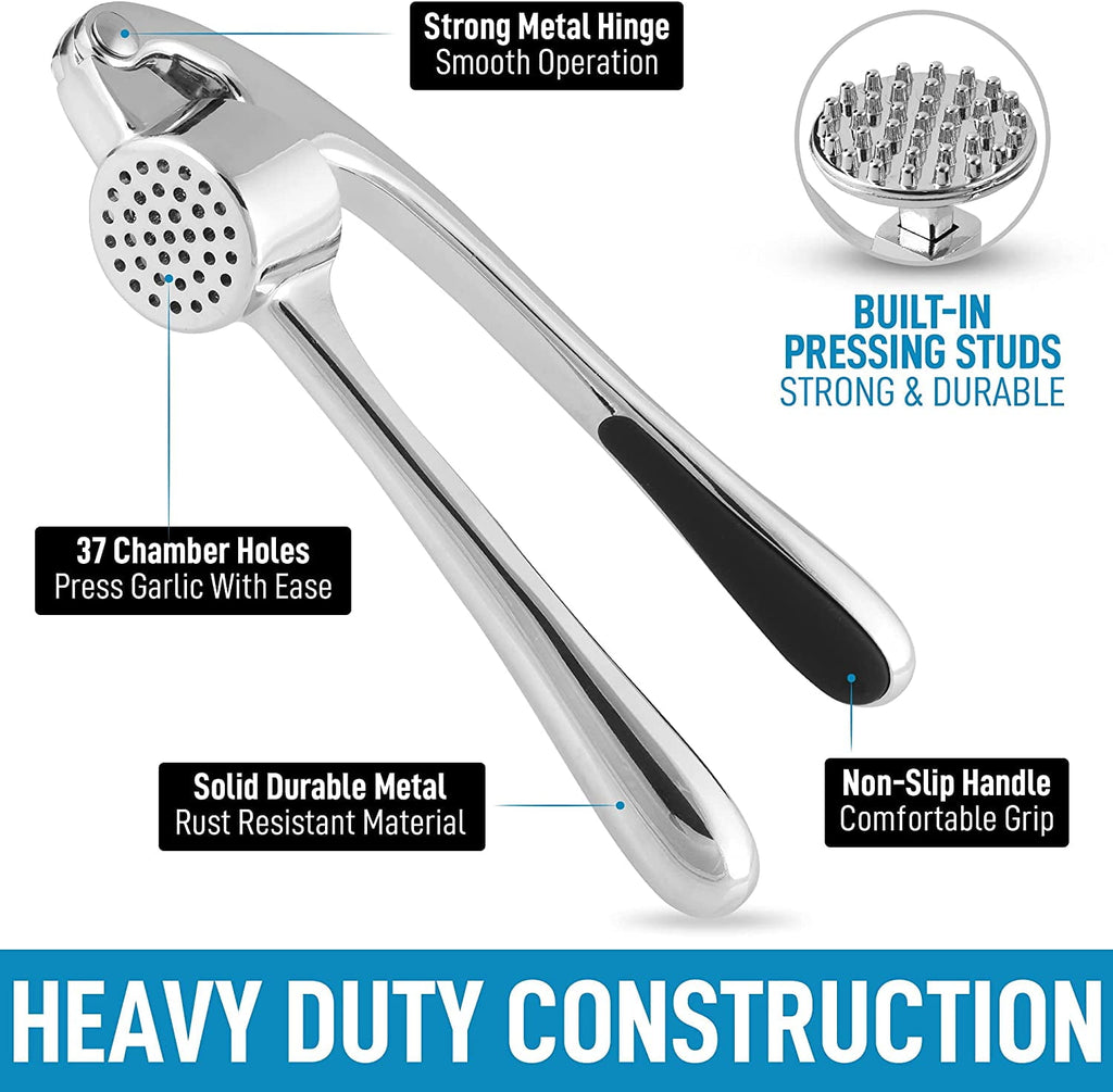 BCOOSS Garlic Press and Mincer Stainless Steel Easy Squeeze Pressed Garlic Crusher with Handle