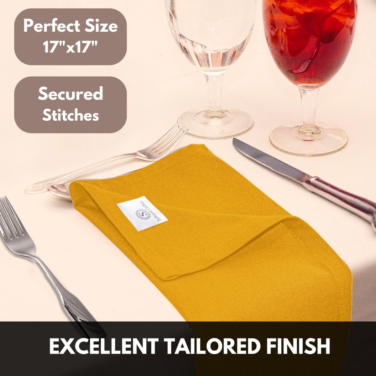 Softopia Cotton Cloth Napkin 100% Cotton 17x 17 Inches Table Napkin for Dining, Lunch, Holiday Parties & Cocktail, Decorative Washable Napkins - Mustard Yellow (Set of 12)