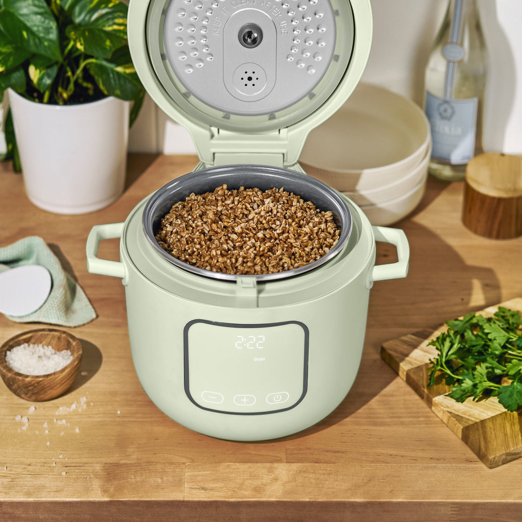 Beautiful 14-Cup Cooked, 6-Cups Uncooked Electric Rice and Grain Cooker, EverGood Ceramic Nonstick Coating, Thyme Green by Drew Barrymore