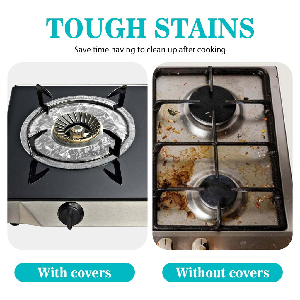 Disposable Aluminum Gas Stove Burner Covers, 8.5x8.5 Inch Heat-Resistant Stove Top Liners, 50 Pack for Easy Cleanup（Round）