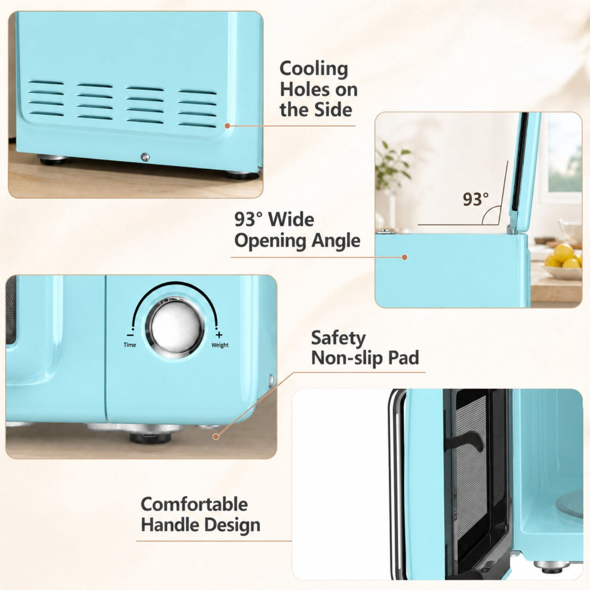 Costway 0.7 Cu.ft Retro Countertop Microwave Oven 700W LED Display Glass Turntable Rose Gold