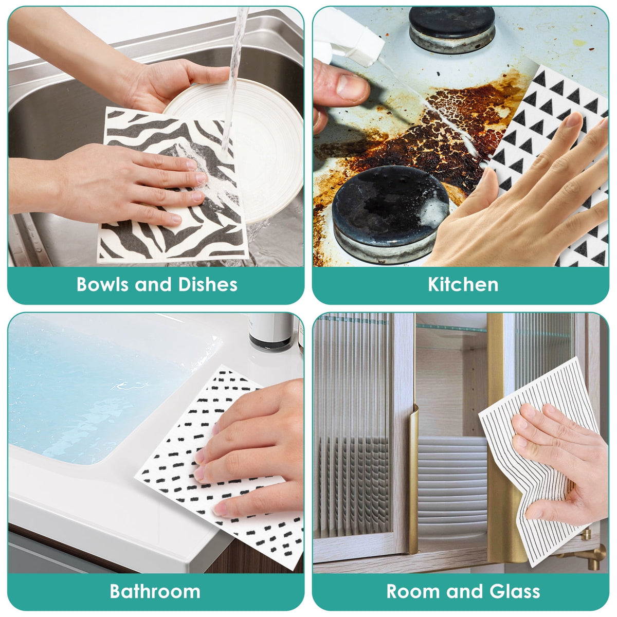 10 Pcs Swedish Dishcloths Reusable Kitchen Dish Towels Absorbent Dishcloths Washable Cellulose Sponge Cloths Quick Drying Cleaning Cloths Soft Kitchen Dish Cloth, 7.7 x 6.7in