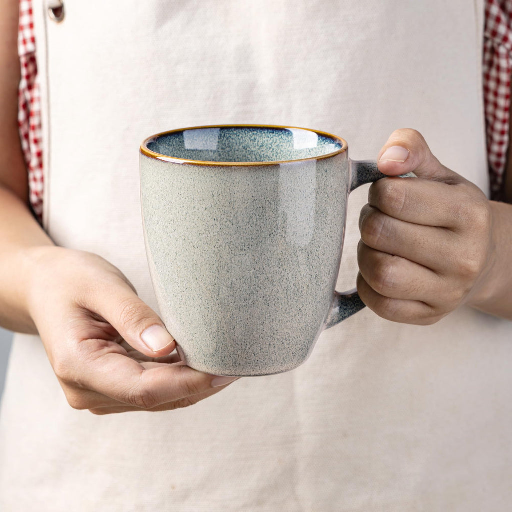 AmorArc Ceramic Coffee Mugs Set of 4, 12oz Stoneware Coffee Mugs Set For Dad Mom Women MEN, Light Weight Coffee Cups for Latte/Tea/Beer/Hot Cocoa, Dishwasher & Microwave Safe,Green Wheat