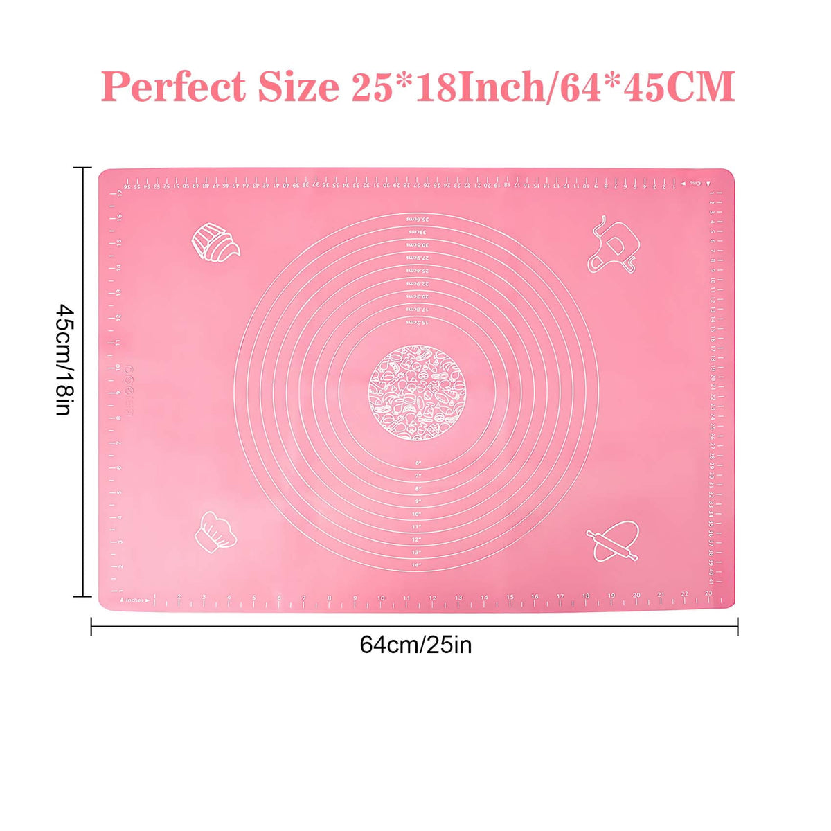 Large Pink Silicone Baking Mat, 25"x18" Non-Stick Pastry Mat with Measurements for Dough, Bread, Baking, Fondant