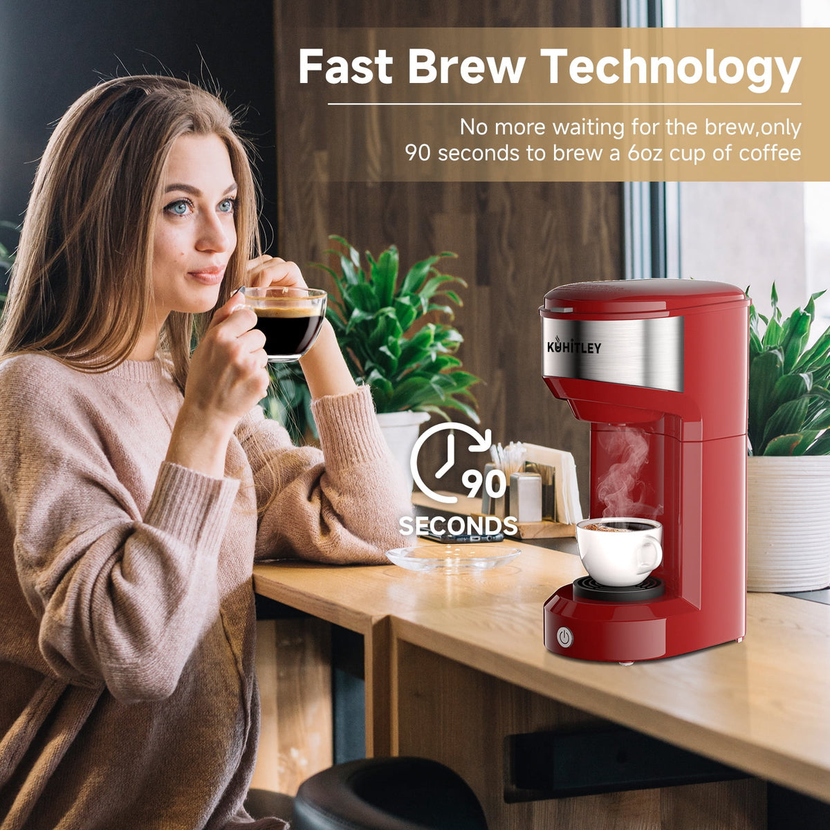 MINI Single Serve Coffee Maker,Instant Coffee Maker One Cup for K Cup & Ground Coffee,Portable Capsule Coffee Machine with 6 to 14oz Reservoir,90 Seconds Fast Brewing and One Button Operation
