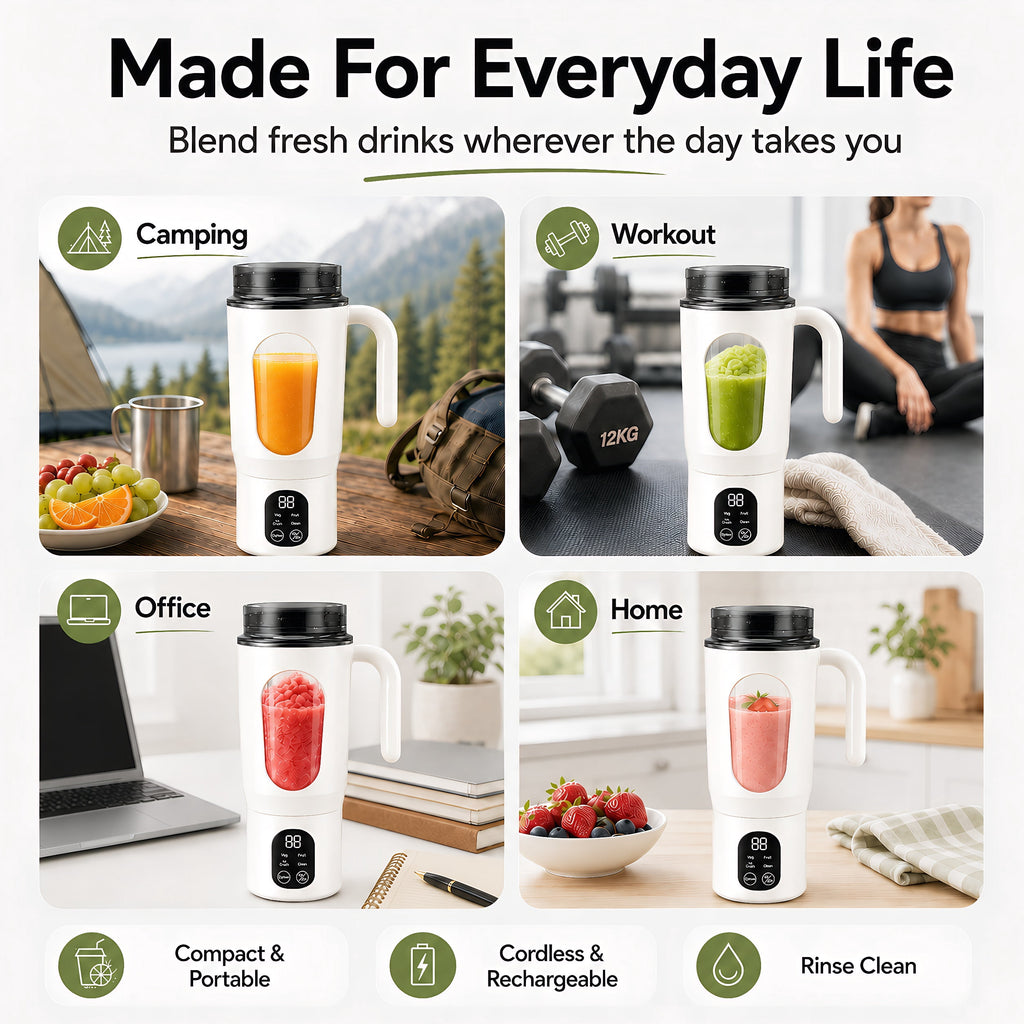 STARBIAO Portable Blender 19.6 oz Personal Juicer Cup, USB-C Rechargeable Mini Blender for Shakes & Smoothies, 12-Blade Stainless Steel, 4 Modes, Digital Display, Self-Cleaning, Beige