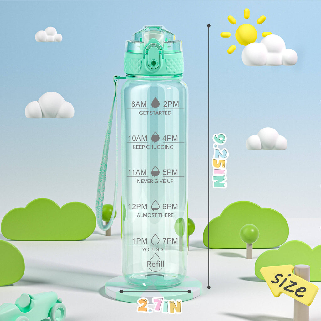 Oldley Transparent Tritan Kids Bottle – 17oz Straw Water Bottle with One-Hand Open Button, Lockable Leak-Proof Lid, Ideal for Daily Hydration