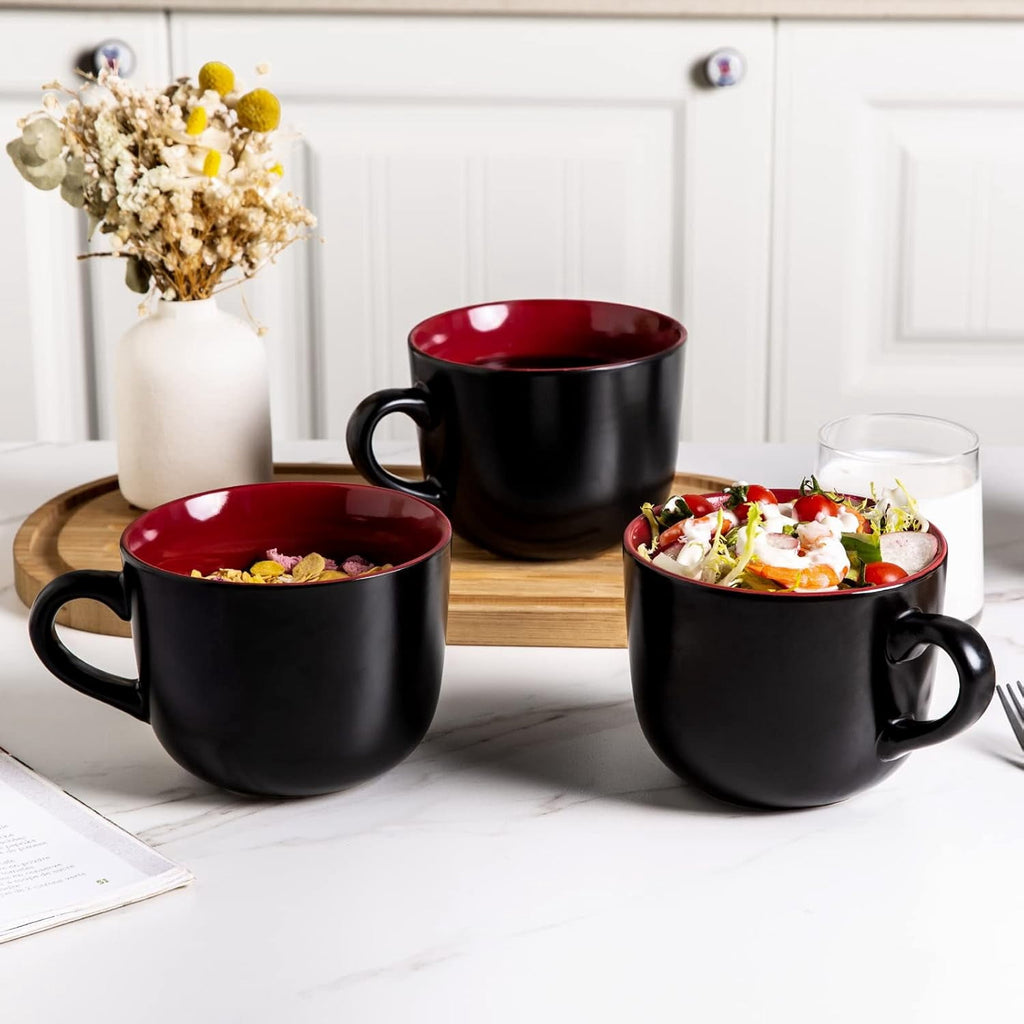AmorArc 24 oz Soup Mugs with Handles, Jumbo Ceramic Bowls Mugs Set with handles for Coffee Cereal Cappuccino Snacks, Microwave&Dishwasher safe Soup Cups for Meal-Multicolor