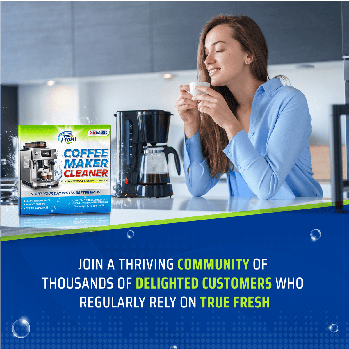 True Fresh Coffee Machine Cleaner Tablets 24 Count - Coffee Maker Cleaner and Descaler Tablets