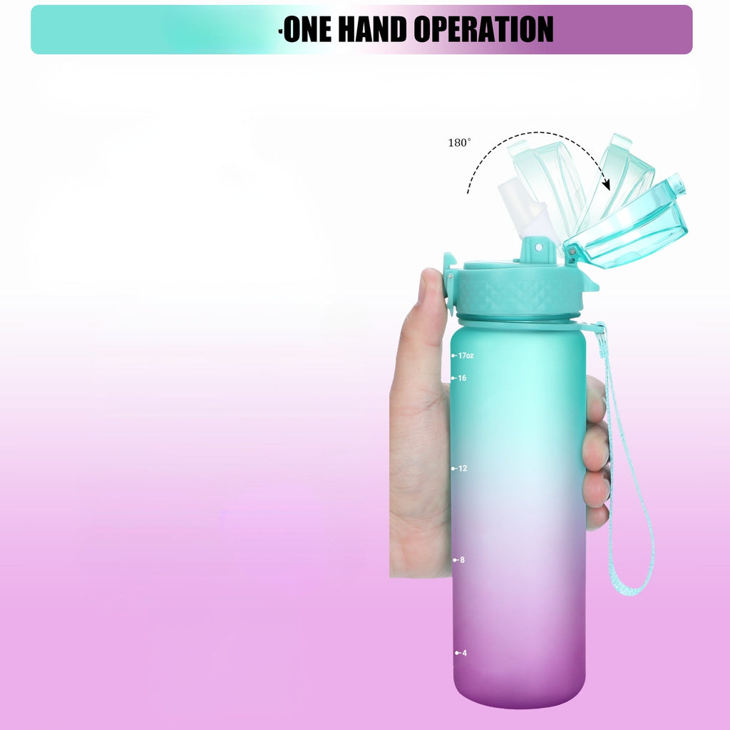 Oldley Transparent Tritan Kids Bottle – 17oz Straw Water Bottle with One-Hand Open Button, Lockable Leak-Proof Lid, Ideal for Daily Hydration