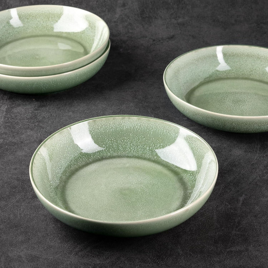 AmorArc 8.5'' Large Ceramic Pasta Bowls Set, 36oz Stoneware Bowls Set of 6 for Kitchen, Reavtive Glaze Bowls-Microwave,Dishwasher Safe for Pasta,Salad,Oatmeal-Ceylon Blue