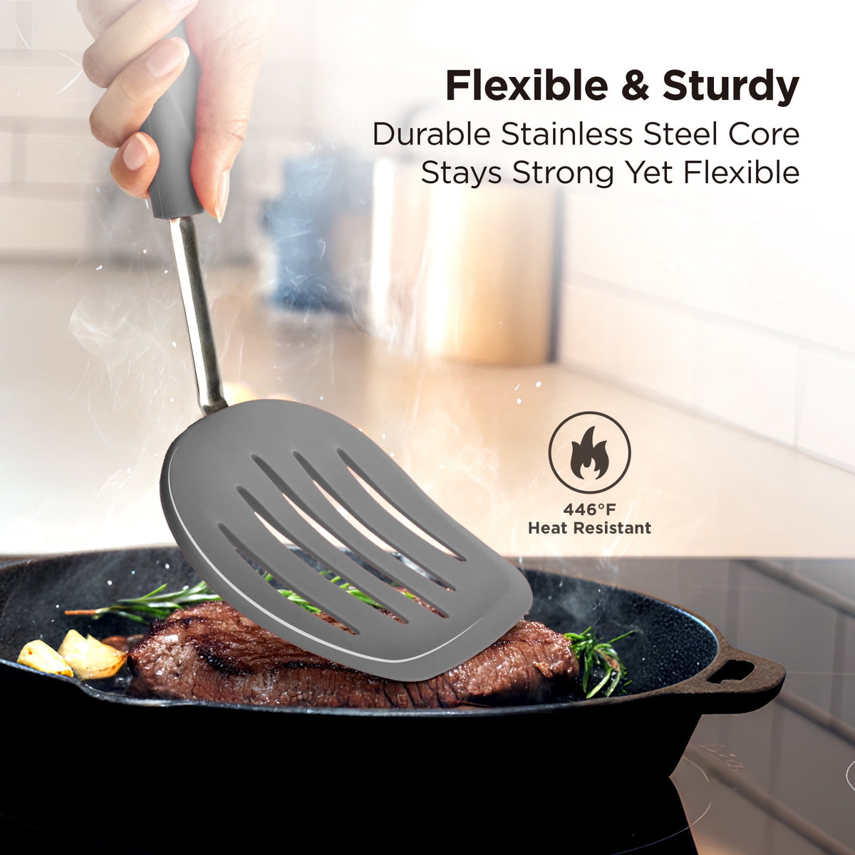 Kitchen Mama WaltzGrip Platinum Silicone Pancake Spatula Turner (Gray)
