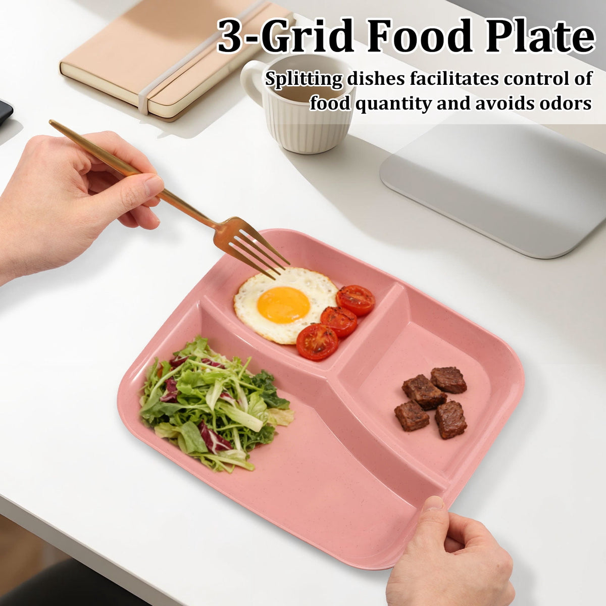 Evjurcn 6Pcs Divided Dinner Plates 3 Compartment Unbreakable Dinner Diet Plates Stackable Portion Control Dish Reusable Divider Plates Microwave Dishwasher Safe for Kids Adults Seniors