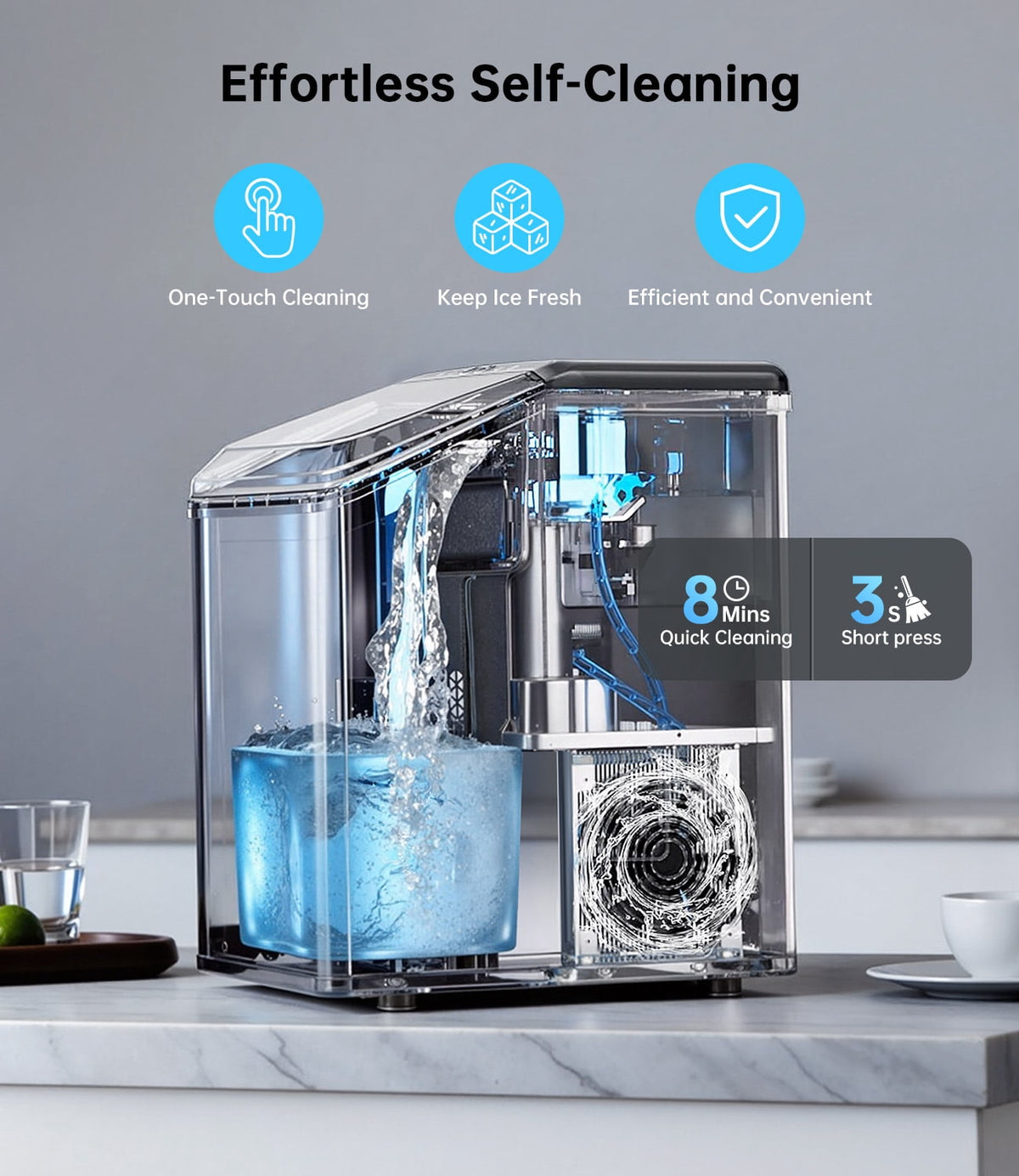 WIE 40lbs/Day Countertop Sonic-Style Chewable Nugget Ice Maker Silver