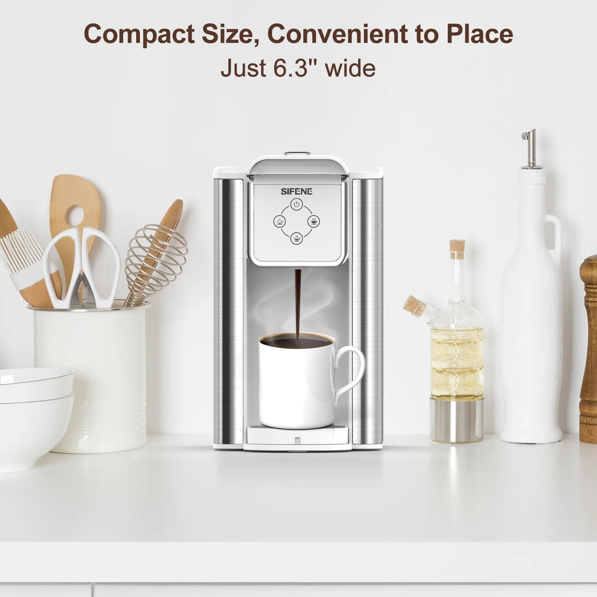 SIFENE 3-in-1 Single Serve Coffee Maker, Compatible with K Cup Capsules & Grounds, Tea Maker, 6-10 Oz Brew Sizes, 50 Oz Removable Reservoir, Fast Brew, Compact Design, 120V 1150W, Black