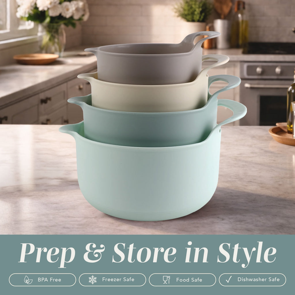 COOK WITH COLOR Mixing Bowls Set, 4-Piece Non-Slip Mixing Bowls with Pour Spouts & Handles, Black Speckled