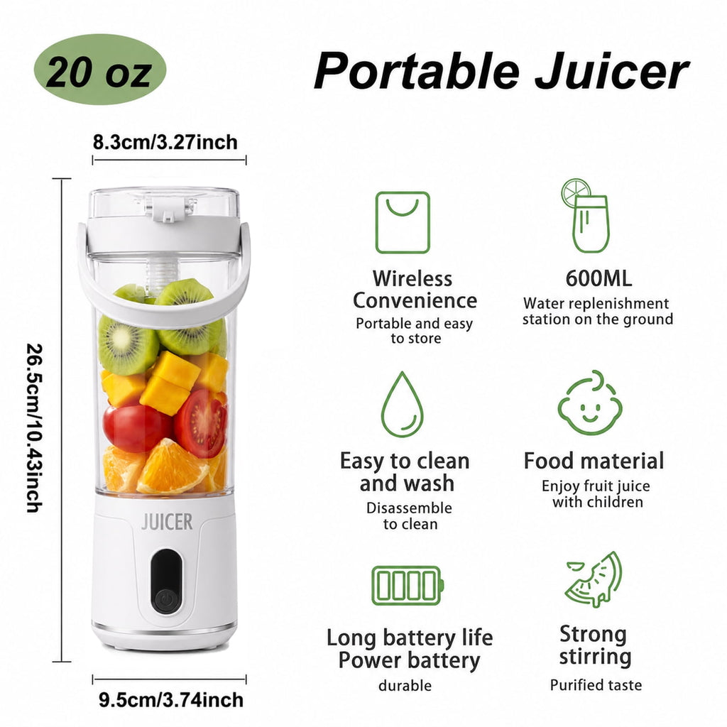 Portable Blender, 20 Oz Smoothie Blender USB Rechargeable Personal Blender for Kitchen with 12 Blades Direct-Drink Lid Cup Base