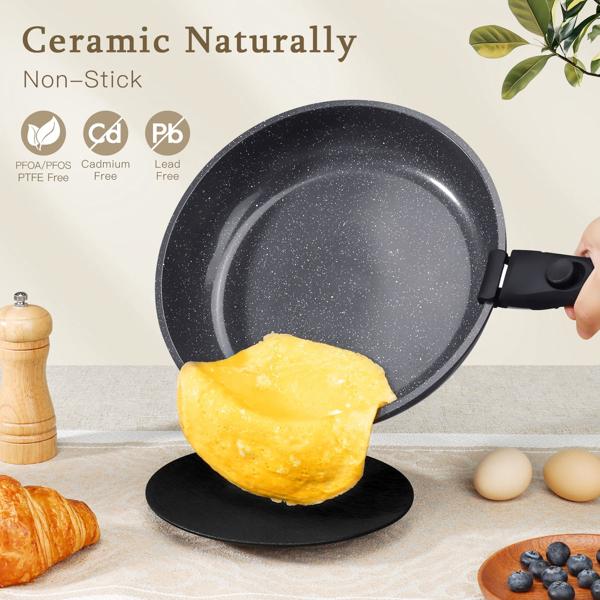 Gipp 11pcs Ceramic Cookware Sets, Pots and Pans Set Non Stick with Removable Handle, Oven & Dishwasher Safe,Induction Cookware