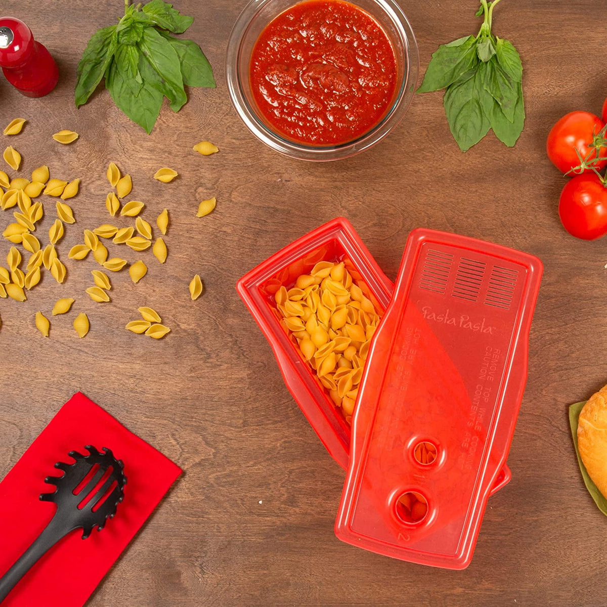Fasta Pasta Microwave Pasta Cooker- The Original Fasta Pasta (Red) No Mess, Sticking or Waiting For Boil- Perfect Al Dente Every Time- for Dorms