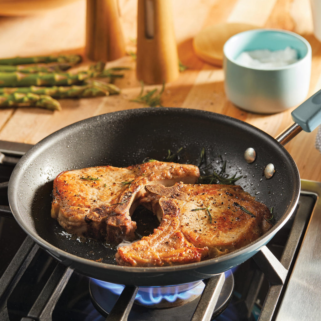 Rachael Ray Classic Brights Porcelain Aluminum Nonstick Cookware Pots and Pans Set, 14-Piece, Sky Blue